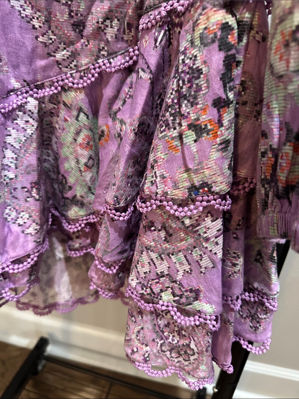 HEMANT & NANDITA Lavender Paisley Long-Sleeve Mini Dress - Picture 6 of 6